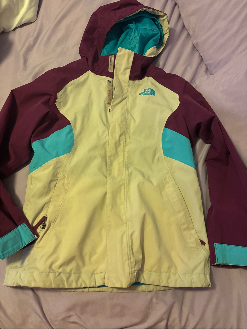 The North Face Kids' Colorblock Rain Jacket - Cream, Teal & Plum girls 10-12